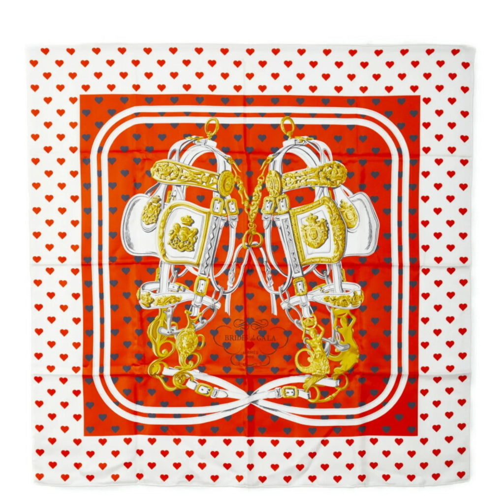 Pre-Owned Hermes Carre 90 BRIDES de GALA Ceremony Horse Bridle Scarf Muffler White Multicolor Silk Women's HERMES (Good)