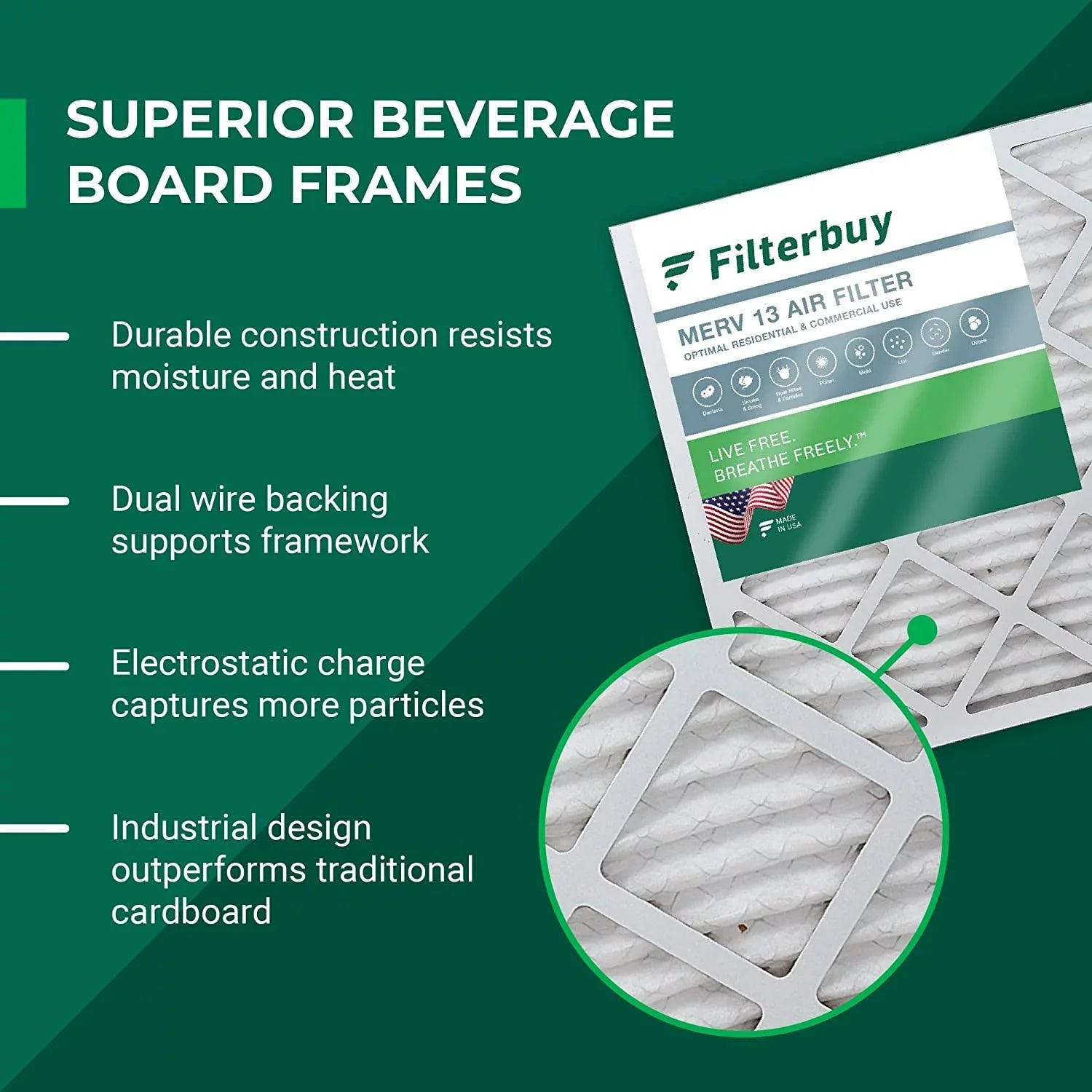Filterbuy 16x20x5 MERV 13 Pleated HVAC AC Furnace Air Filters Honeywell FC100A1003 (2-Pack)