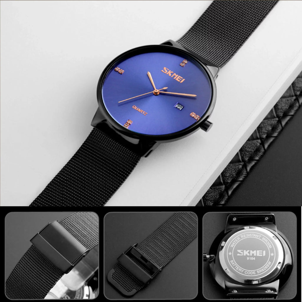 SKMEI Mens Ultra Thin Luxury Stainless Steel Watch, 30M Water
