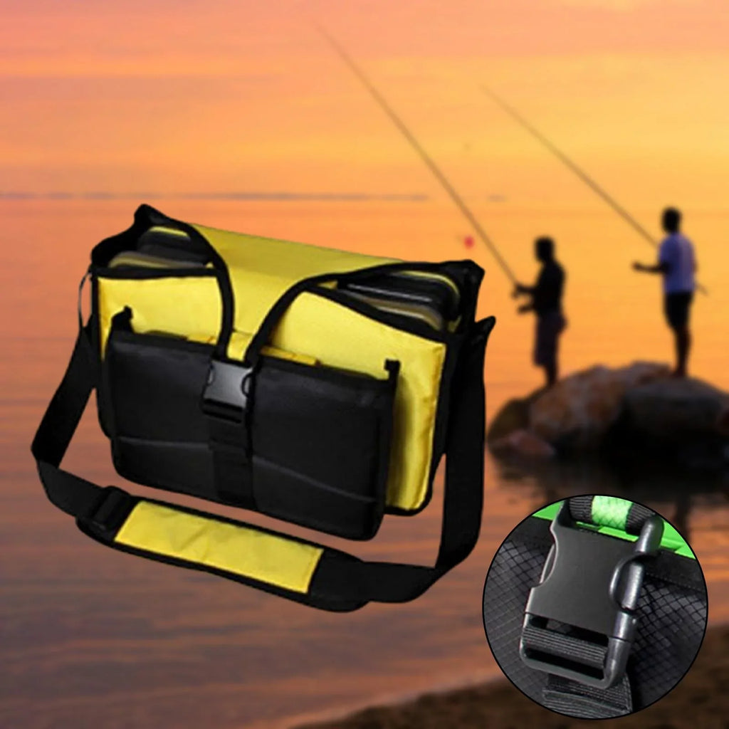 Fishing Tackle Bag fishing lures Bag Oxd Handbag Multiple Pockets Case Shoulder Bag Tackle Box Organizer Travel Hiking Sea Fishing Yellow