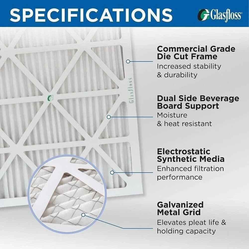 2 Pack of 12x24x4 MERV 13 Pleated 4" Inch Air Filters by Glasfloss. Actual Size: 11-3/8 x 23-3/8 x 3-3/4.