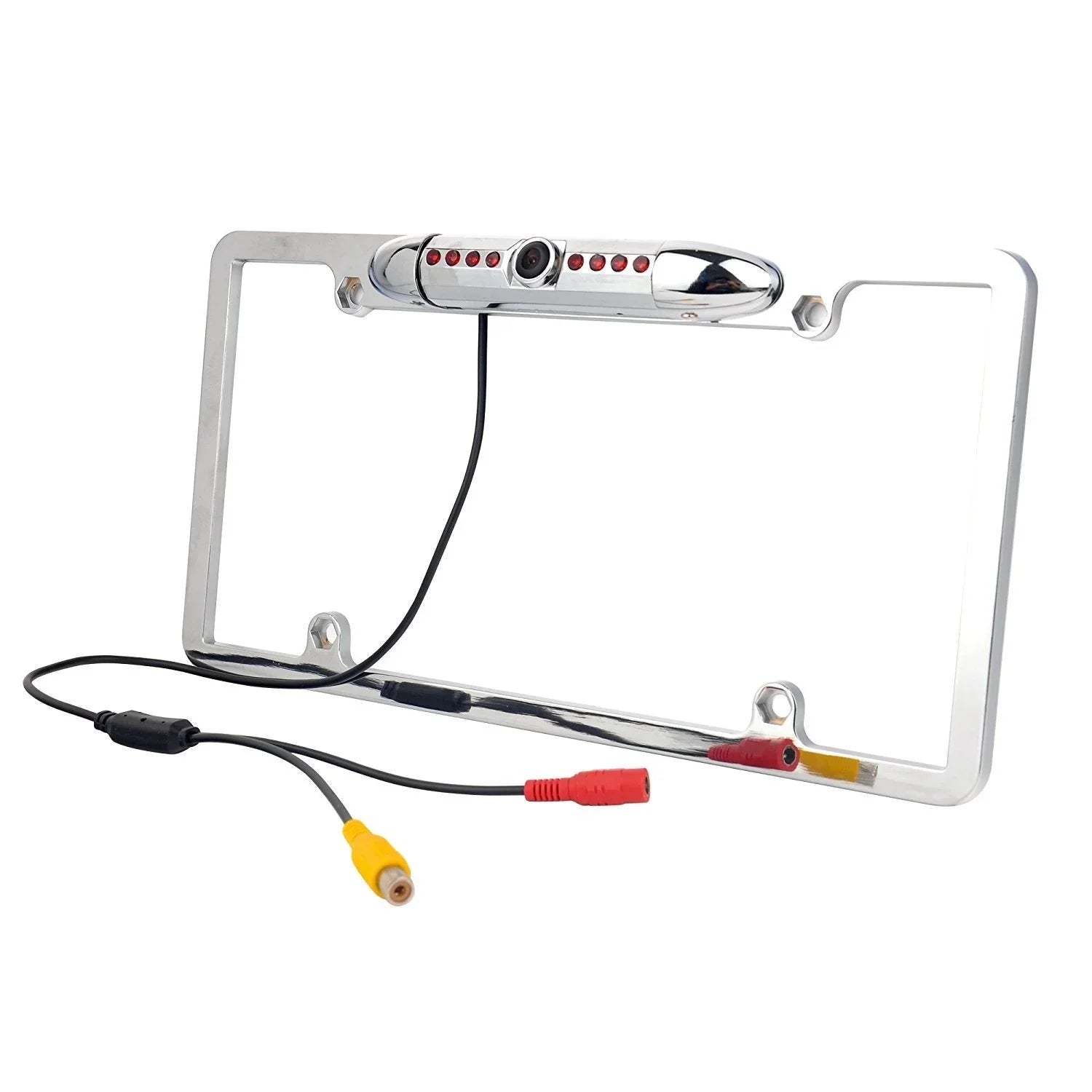 Absolute CAM2100S Chrome License Plate Frame Rear View Backup Camera 170° Viewing Angle Universal Car License Plate Frame Mount Waterproof High Sensitive 8 IR LED Night Vision Reverse Parking Aid
