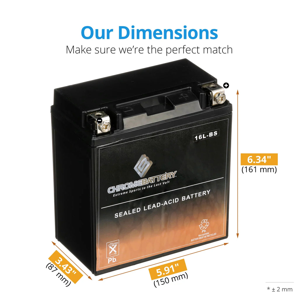 Chrome Battery YTX16L-BS (16L-BS 12 Volt,14 Ah, 230 CCA) Jet Ski Battery Yamaha Wave Runner 2005
