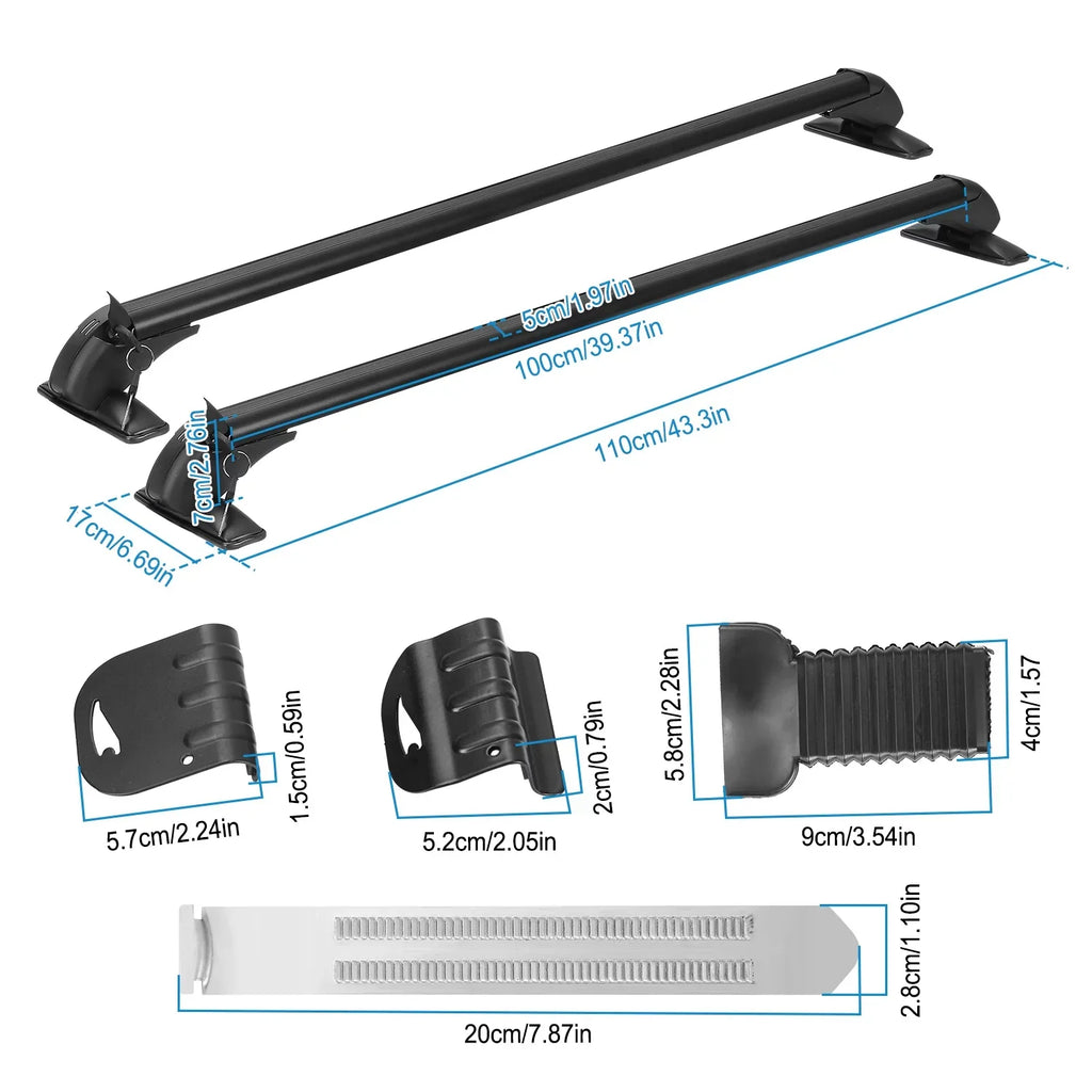 Universal Car Roof Rack Cross Bar, 43in Crossbar with Anti-Theft Lock Adjustable Window Frame Hooks Bike Kayak Cargo Luggage-2 Pieces