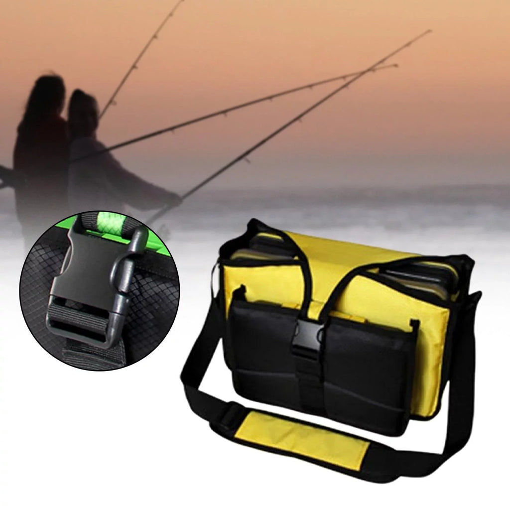 Fishing Tackle Bag fishing lures Bag Oxd Handbag Multiple Pockets Case Shoulder Bag Tackle Box Organizer Travel Hiking Sea Fishing Yellow