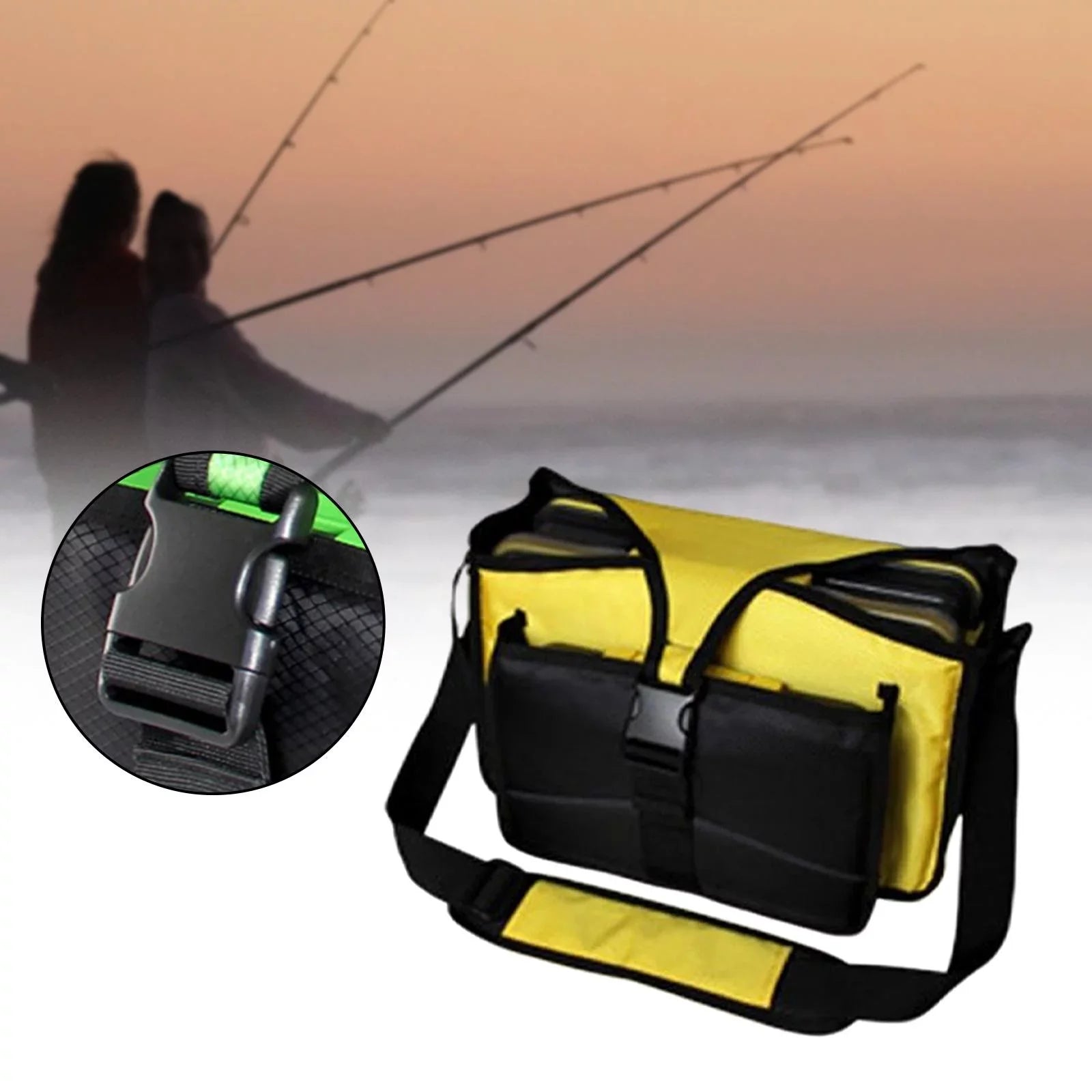 Fishing Tackle Bag fishing lures Bag Oxd Handbag Multiple Pockets Case Shoulder Bag Tackle Box Organizer Travel Hiking Sea Fishing Yellow