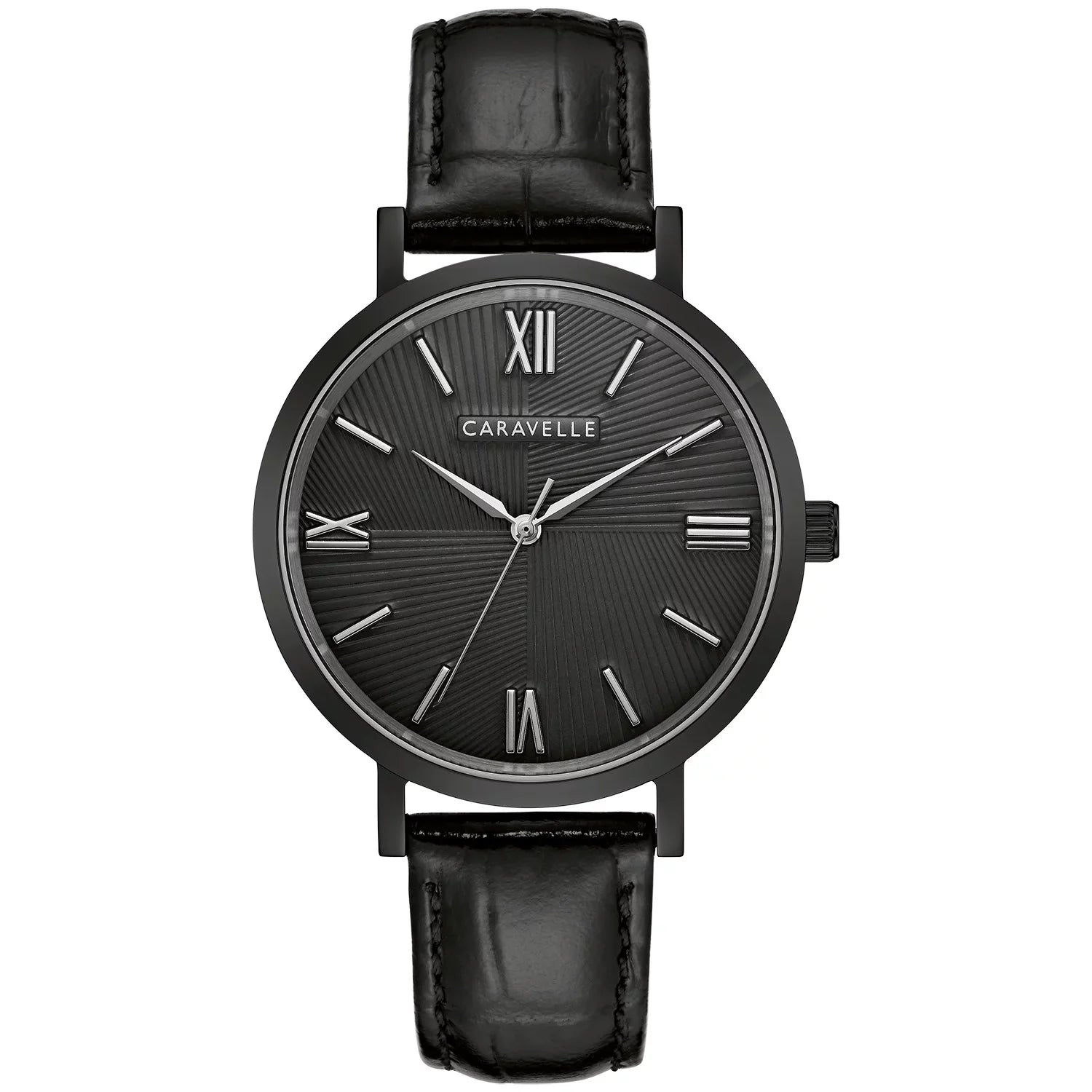 Caravelle by Bulova Men's Black Leather Strap Watch 45A148
