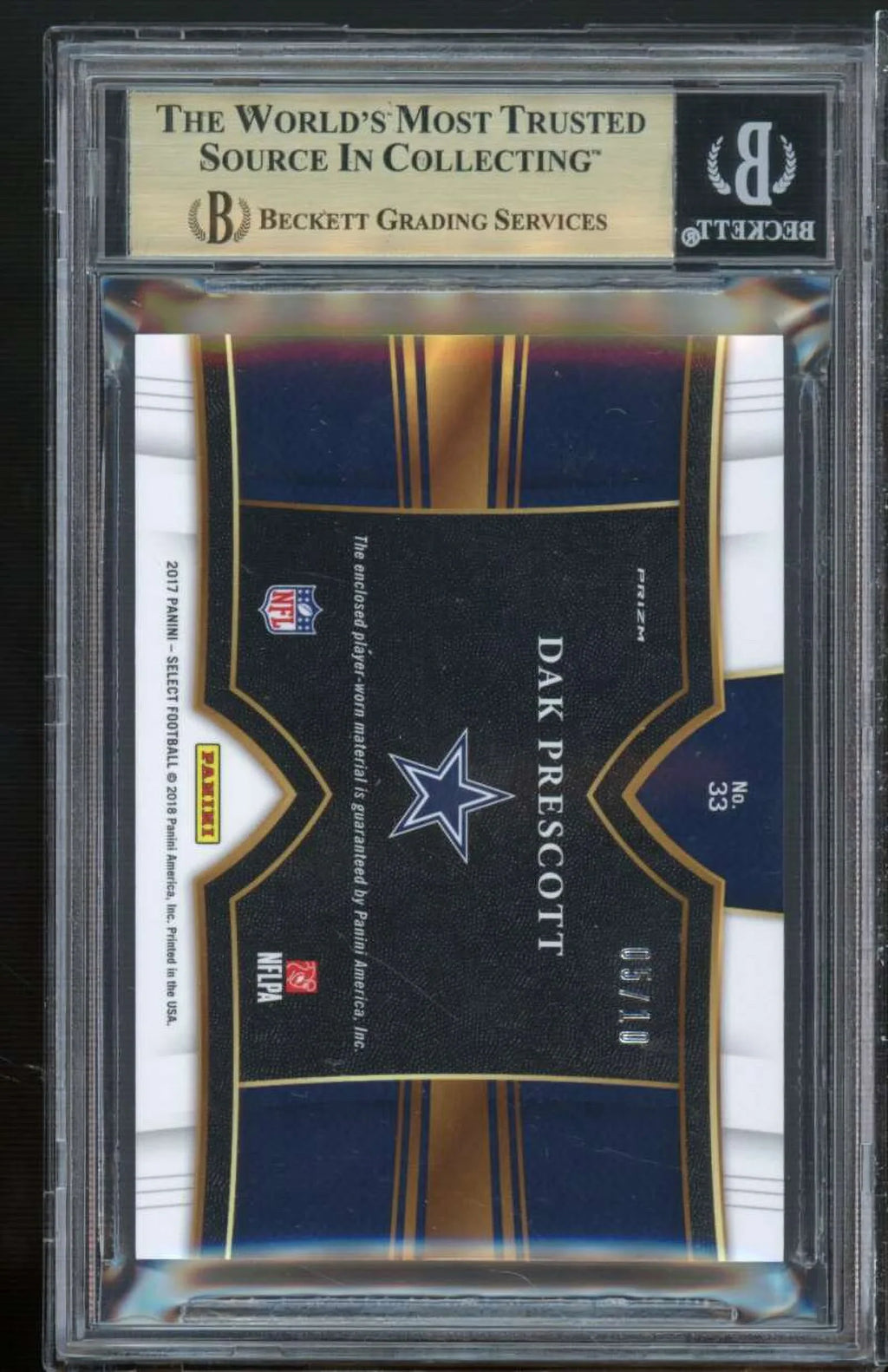 Dak Prescott 2017 Panini Select Swatches Prizms Gold #33 (5/10) (pop 1) BGS 9.5