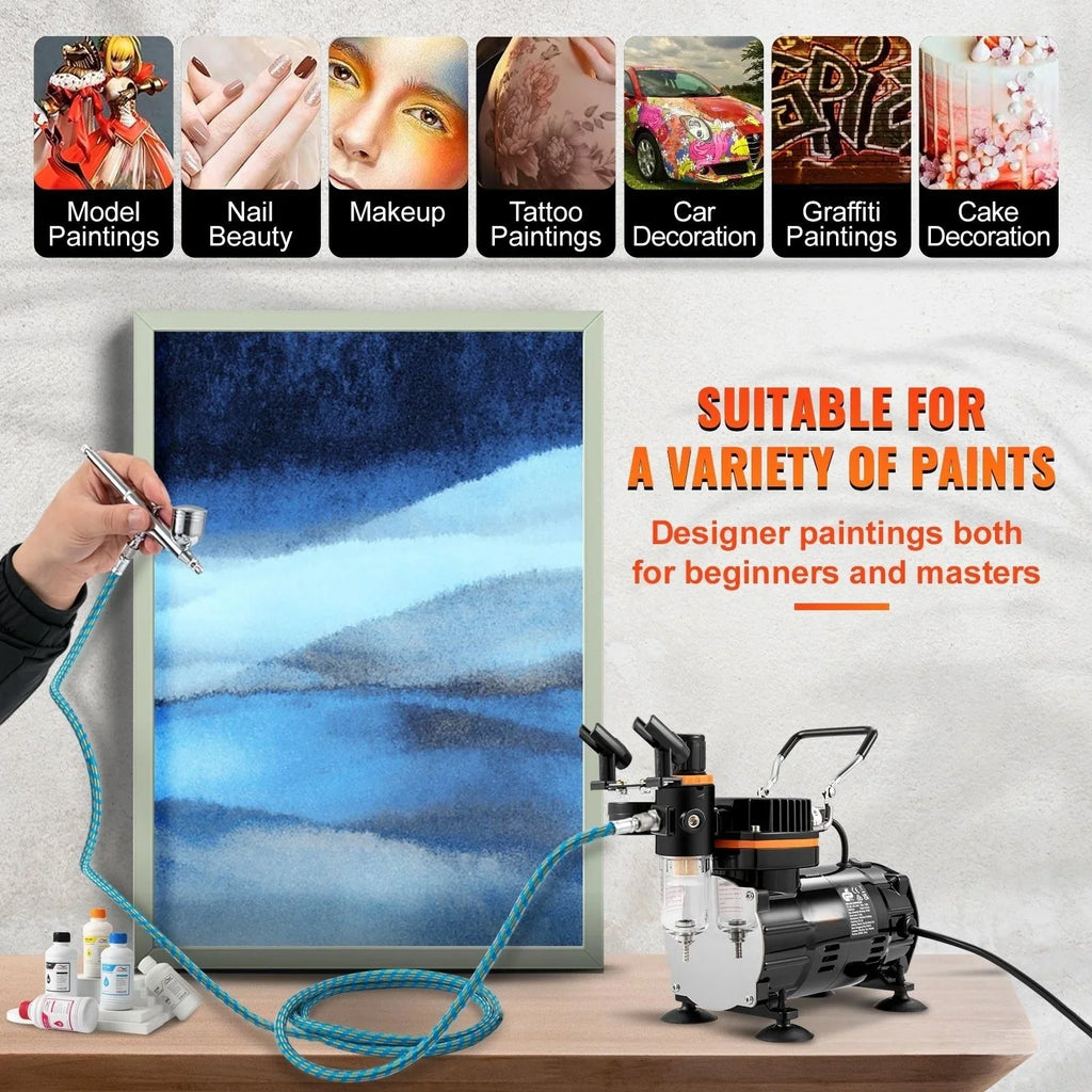 BENTISM Airbrush Kit, Professional Airbrush Set with Compressor, Airbrushing System Kit with Multi-purpose Dual-action Gravity Feed Airbrushes, Art Nail Cookie Tatto