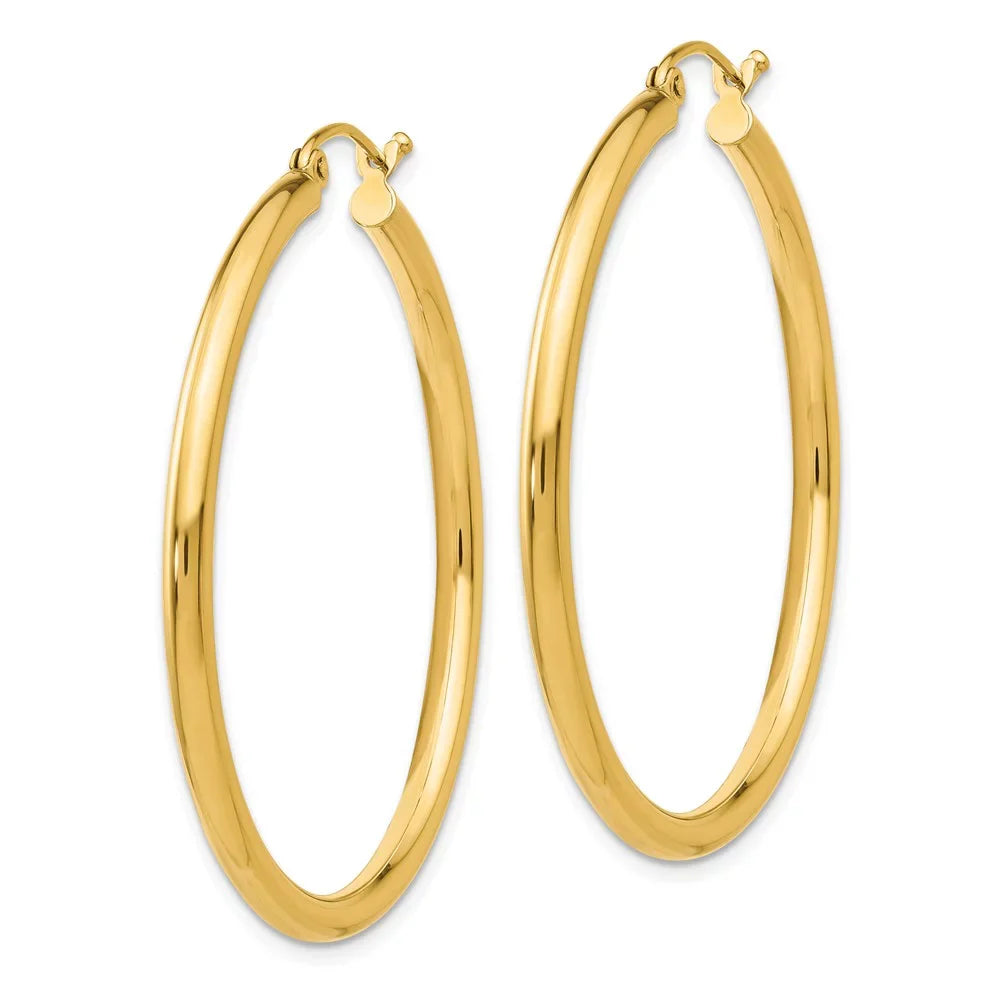 Real 14kt Yellow Gold Polished 2.5mm Lightweight Tube Hoop Earrings; Adults and Teens; Women and Men