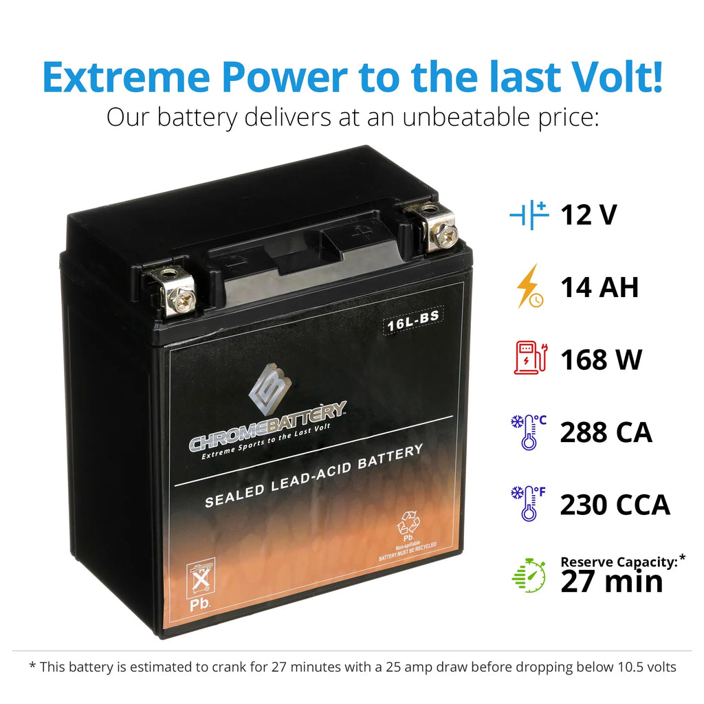Chrome Battery YTX16L-BS (16L-BS 12 Volt,14 Ah, 230 CCA) Jet Ski Battery Kawasaki 650cc Jf650 X2 1995